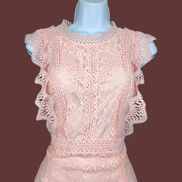 Lulus Womens My Sweetheart Peachy Pink Lace Mini Dress Size S NWT - Picture 2 of 6